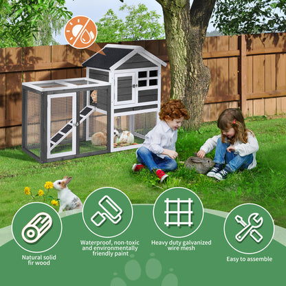 House Type With Ladder Gray Fir Wood Chicken Rabbit Cage