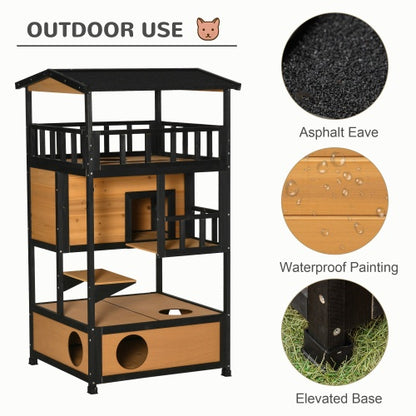 Handmade Wooden Outdoor Cat House, Wild Cat Shelter Kitten Tree