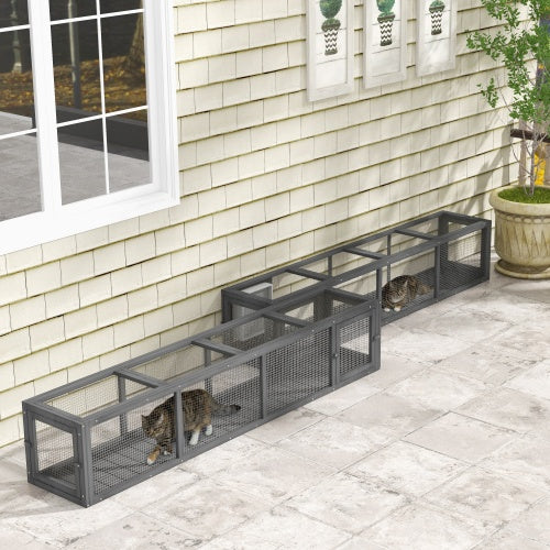 79 Inch Long Wooden Cat Runway With Weather Protection, Inside And Outside Connection, Suitable For Deck Terraces, Balconies, Dark Grey