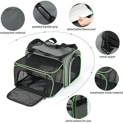 Expandable, Foldable, Portable Pet Carrier With Wheels And Six Sides For Cats And Small Dogs.