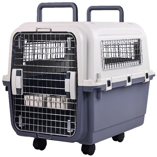 Only Supports Self Pickup  Plastic Dog Kennel, Pet Transport, Rolling Plastic Airline Approved Wire Door Travelling Dog Crate, Small-Medium-Large
