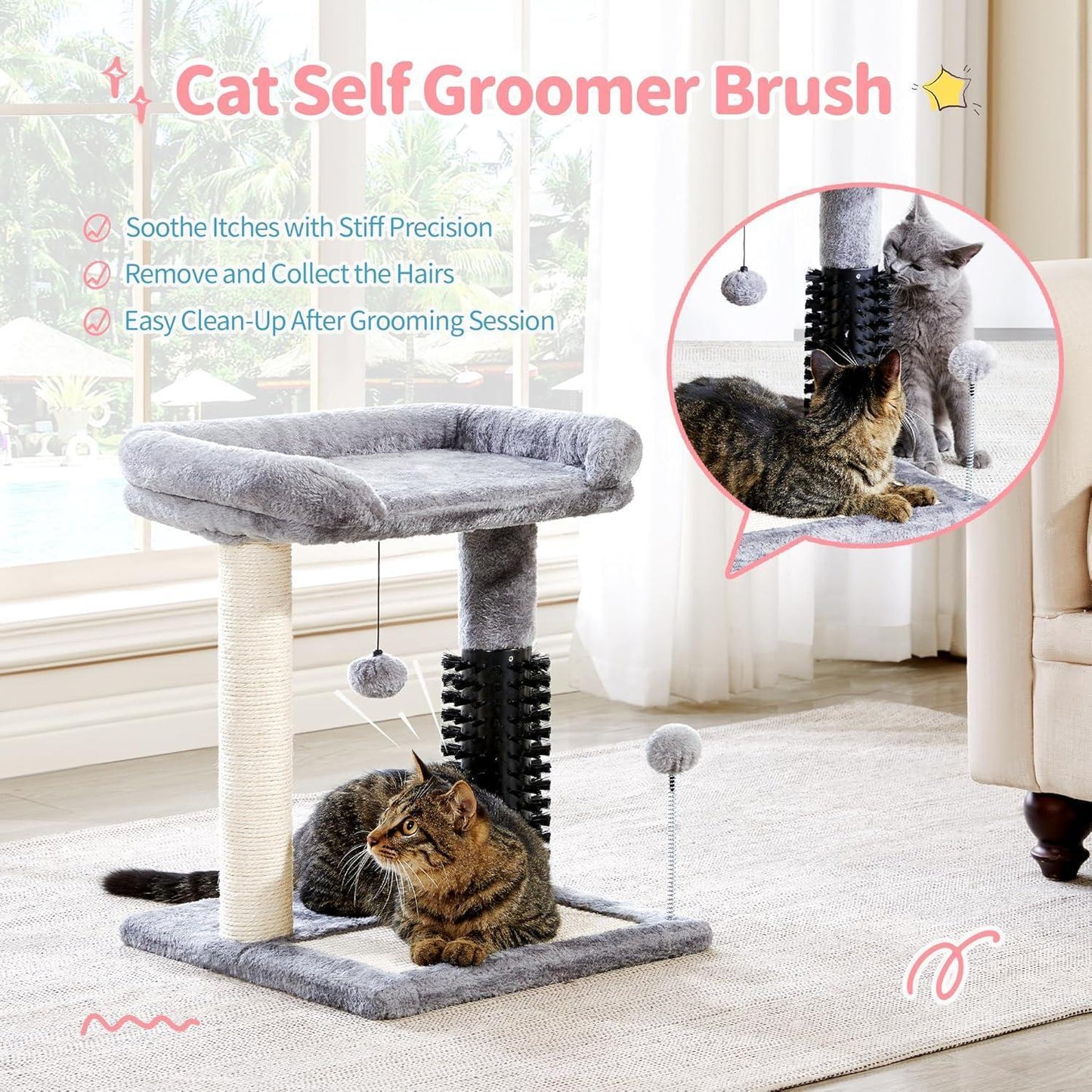 Small 4-in-1 Cat Tree Tower With Self-grooming Brush And Natural Sisal Scratching Post, Soft Plush Cat Bed And Hanging Ball, Suitable For Indoor Kittens