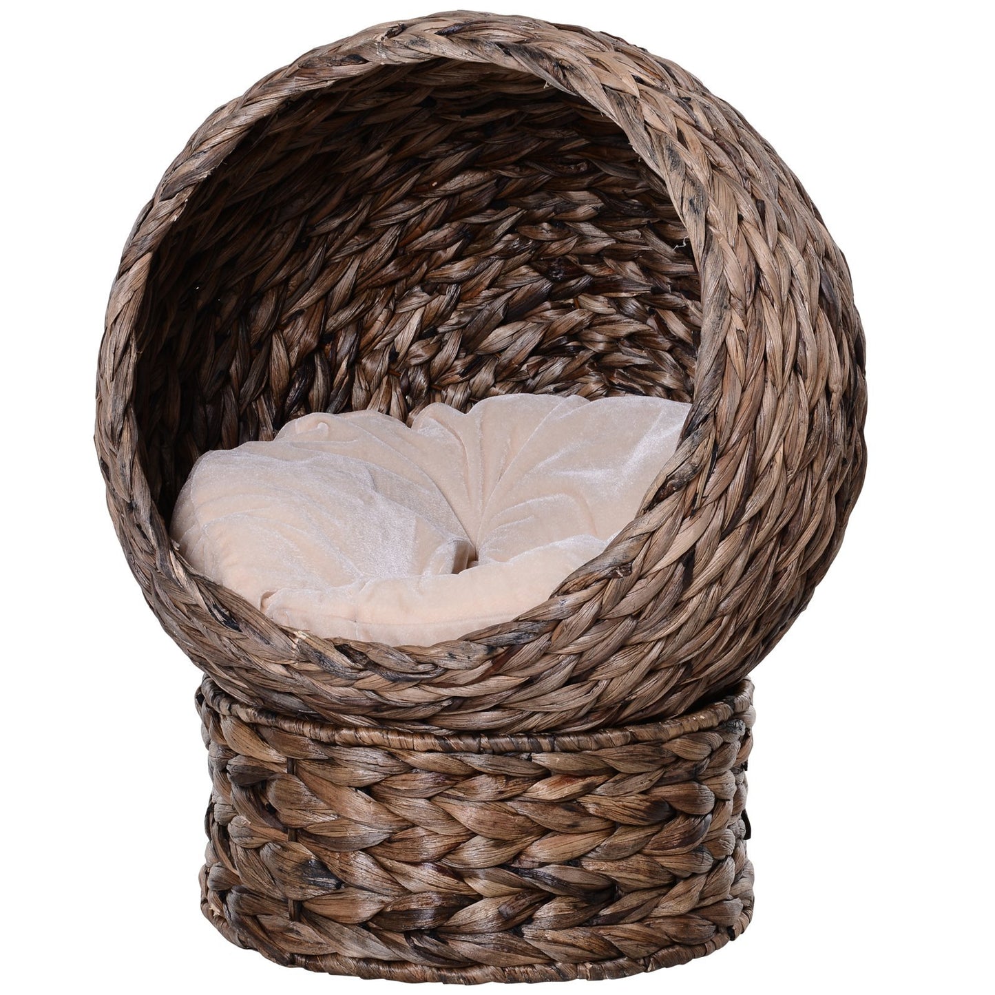 Handmade Wicker Elevated Cat Bed With Cushion Dark Brown For Kittens