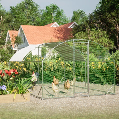 Large Chicken Coop Metal Chicken Run With Waterproof And Anti-UV Cover, Dome Shaped Walk-in Fence Cage Hen House For Outdoor And Yard Farm Use, 1 Tube Diameter, 9.84 X 13.12 X 6.56