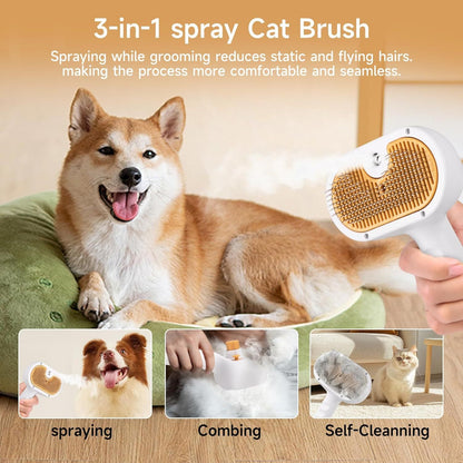Universal Pet Steam Brush For Cats And Dogs 3-in-1 Spray Hair Removal Comb With Waterless Shampoo And Ear Towel