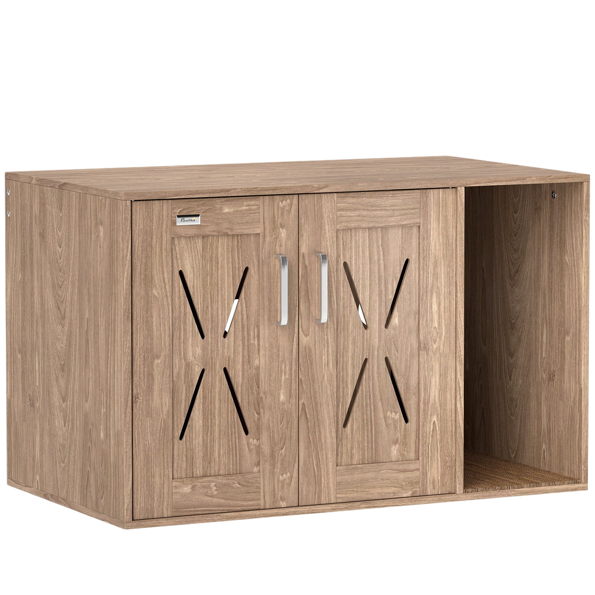 Cat Litter Box Enclosure With Scratching Board, Cat Washroom End Side Table, 31.5 X 19X 20, Walnut Brown