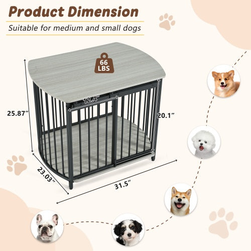 31.5 Furniture Style Dog Crate For Small And Medium Dogs, Wooden Cage Indoor Kennel Furniture, Modern Dog Crate End Table With Double-Doors
