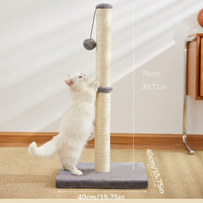 Durable Sisal Rope With Hanging Ball Toy Cat Scratching Post Indoor Space Saving Stable Base Promote Cat Claw Health And Fun Exercise