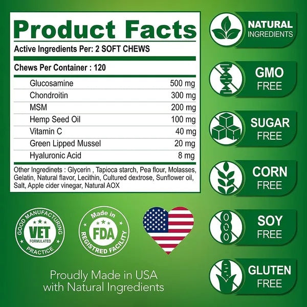 Glucosamine For Dogs 2 Pack Hip And Joint Supplement With Chondroitin 240 Chews