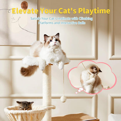 Solid Wood Cat Tree And Tower With Litter Box, Cat Scratching Board And Hammock For Indoor Large Cats