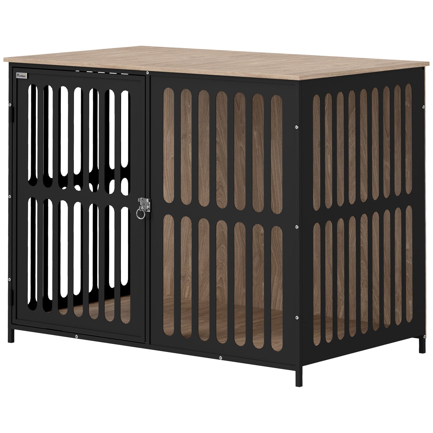 39 Dog Crate Furniture W Anti-Chew Resistant Mesh, Anti-Escape Single Door, For Large Dogs, Walnut Brown