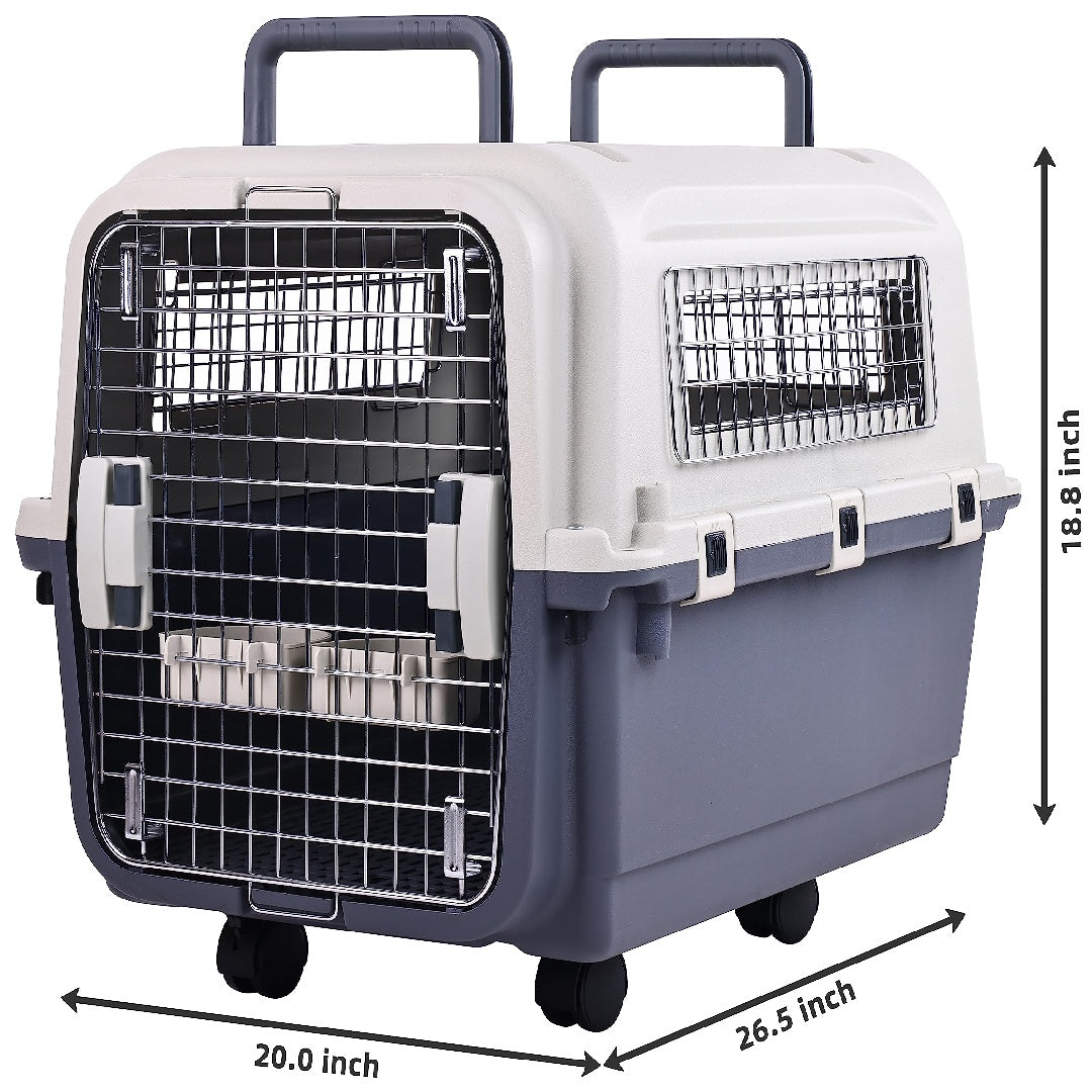 Only Supports Self Pickup  Plastic Dog Kennel, Pet Transport, Rolling Plastic Airline Approved Wire Door Travelling Dog Crate, Small-Medium-Large
