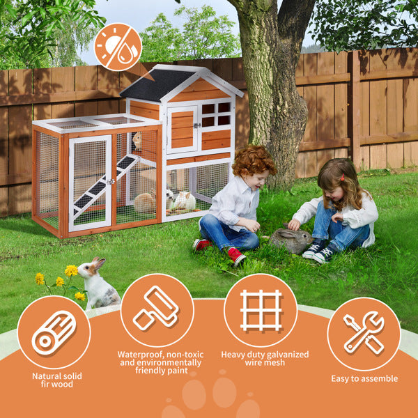 House Type With Running Ladder, Orange-red, Wooden Chicken Rabbit Cage