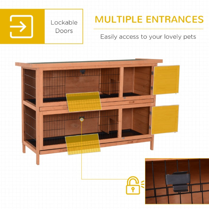 54  Rabbit Cage, 2-Tier Rabbit Hutch Outdoor Guinea With Removable Dividers And Pull-Out Trays, Orange