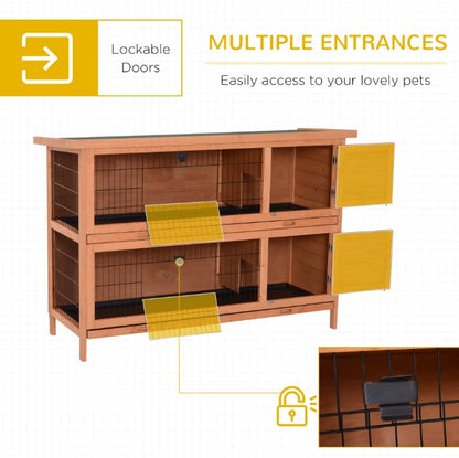 54  Rabbit Cage, 2-Tier Rabbit Hutch Outdoor Guinea With Removable Dividers And Pull-Out Trays, Orange