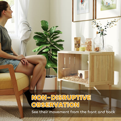 Wooden Hamster Cage With Legs, Gerbil Cage For Syrian, Dwarf, Mouse, 28 X 16 X 29.5, Nature Wood