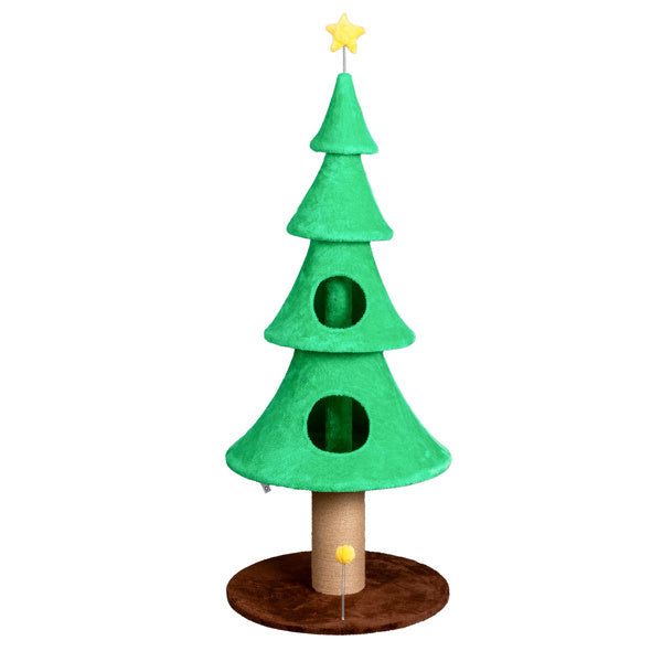 59in Large Tall Christmas Tree Cat Tower With 2 Cat Condos & Scratching Post, Soft Fleece Cat Tree With Teaser Toy & Sturdy Base & Built-in Openings For Indoor Cats, Green