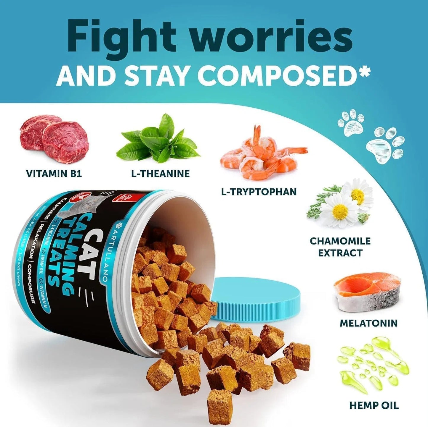 Hemp Cat Calming Treats For Stress & Anxiety Relief Cat Kittens Melatonin