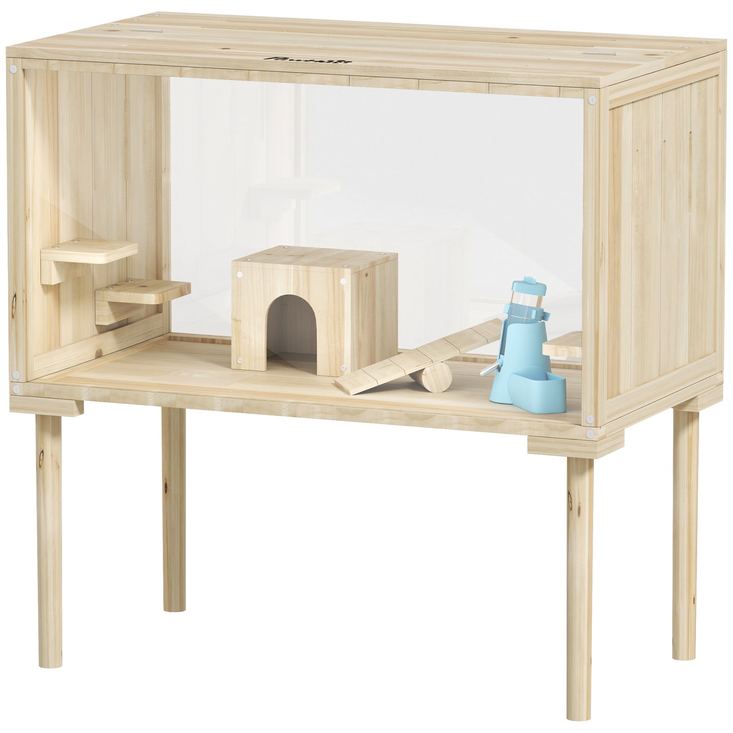 Wooden Hamster Cage With Legs, Gerbil Cage For Syrian, Dwarf, Mouse, 28 X 16 X 29.5, Nature Wood
