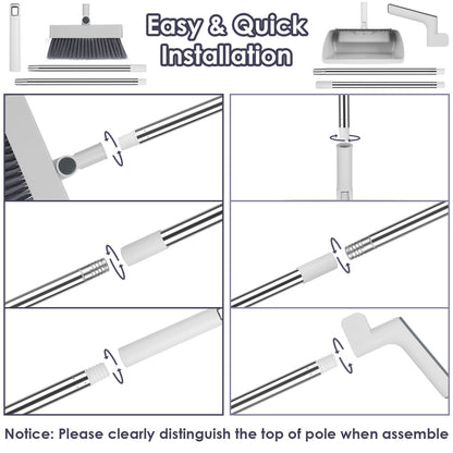 1Set Broom And Dustpan Combo Set With Squeegee Stainless Steel Handle 4 In 1 Upright Standing Broom And Dust Pan For Indoor Outdoor Garage Kitchen Room Office Sweeping