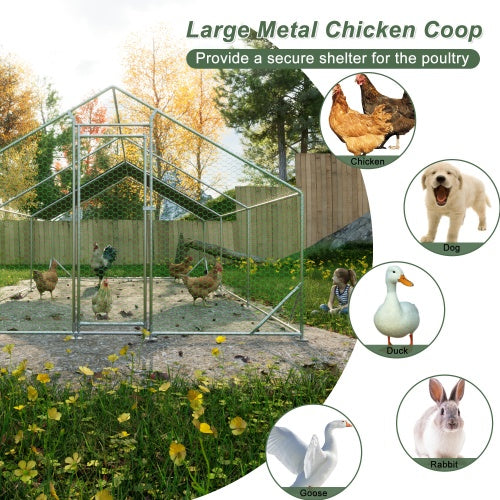 Large Metal Chicken Coop, Walk-in Chicken Run,Galvanized Wire Poultry Chicken Hen Pen Cage, Rabbits Duck Cages With Waterproof And Anti-Ultraviolet Cover For Outside10 L X 20W X 6.56H