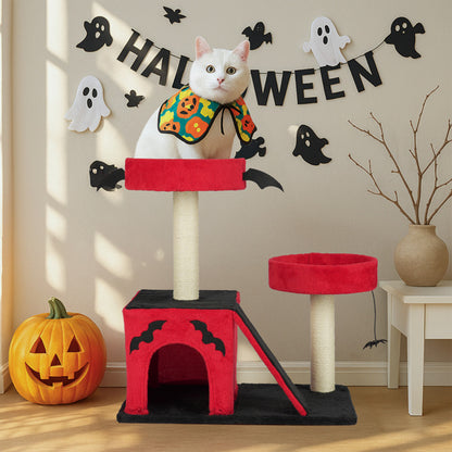 Halloween Cat Climbing Frame Gothic Cat Tree, Cat Tower With Spacious Cat Condo, 2 Padded Perches, Spider Toy, Scratching Posts, Scratching Ladder For Large Cats, Red & Black