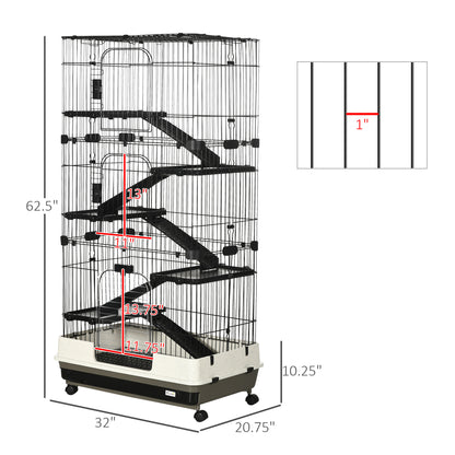 32L 6-Level Small Animal Cage Rabbit Hutch With Wheels Slide-out Tray Black For Bunny Chinchillas Ferret