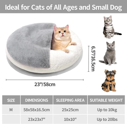 Cat Bed Cave - Washable Pet Bed With Blanket & Non-Slip Base For Cats & Small Dogs 22'' X 22'', White