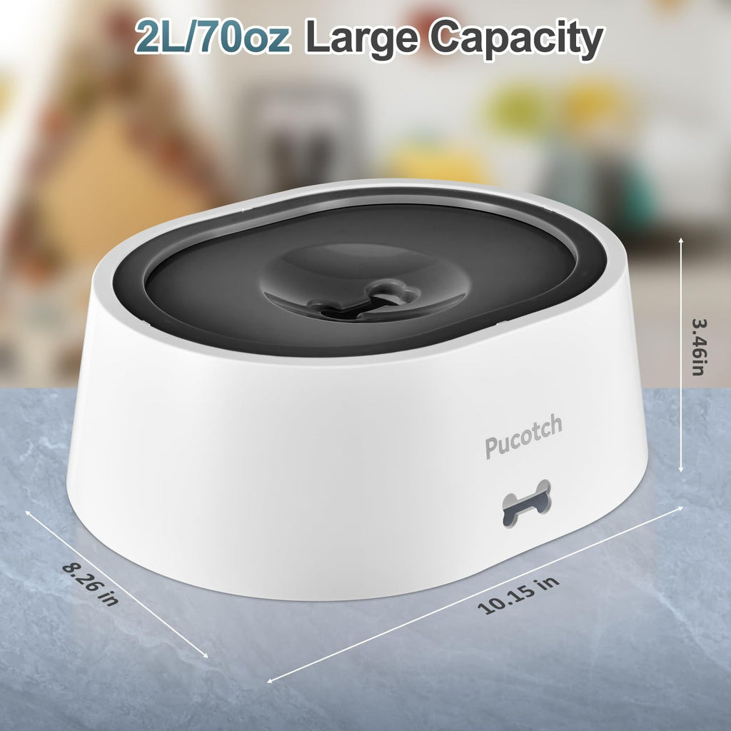 2L 70oz Spill-Proof Dog Slow Flow Drinking Bowl With Activated Carbon Filter