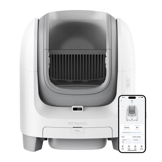 PETMARVEL C1 Large Open Top Smart WiFi Self-Cleaning Litter Box, White