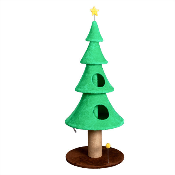 59in Large Tall Christmas Tree Cat Tower With 2 Cat Condos & Scratching Post, Soft Fleece Cat Tree With Teaser Toy & Sturdy Base & Built-in Openings For Indoor Cats, Green