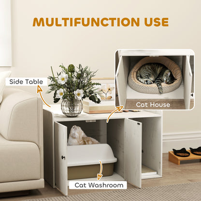32 Cat Litter Box Enclosure With Scratching Mat, Cat Entrance, Fit Most Of Cat And Litter Box, Distressed White