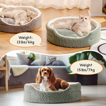 Mewoo Washable Pet Bed For Cats & Small Dogs - 23x23x7 Inch Round Orthopedic Bed With Non-Slip Bottom, Plush Indoor Cat Bed For Kittens & Puppies, Sage Green