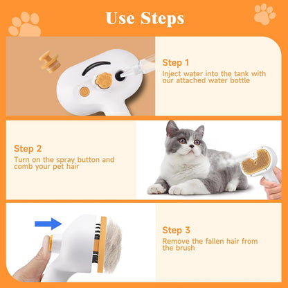 Universal Pet Steam Brush For Cats And Dogs 3-in-1 Spray Hair Removal Comb With Waterless Shampoo And Ear Towel