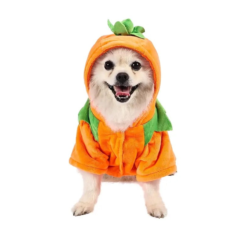 Dog Hoodie Cute Funny Halloween Style Pumpkin Cosplay Costume Warm Puppy Fleece Clothes