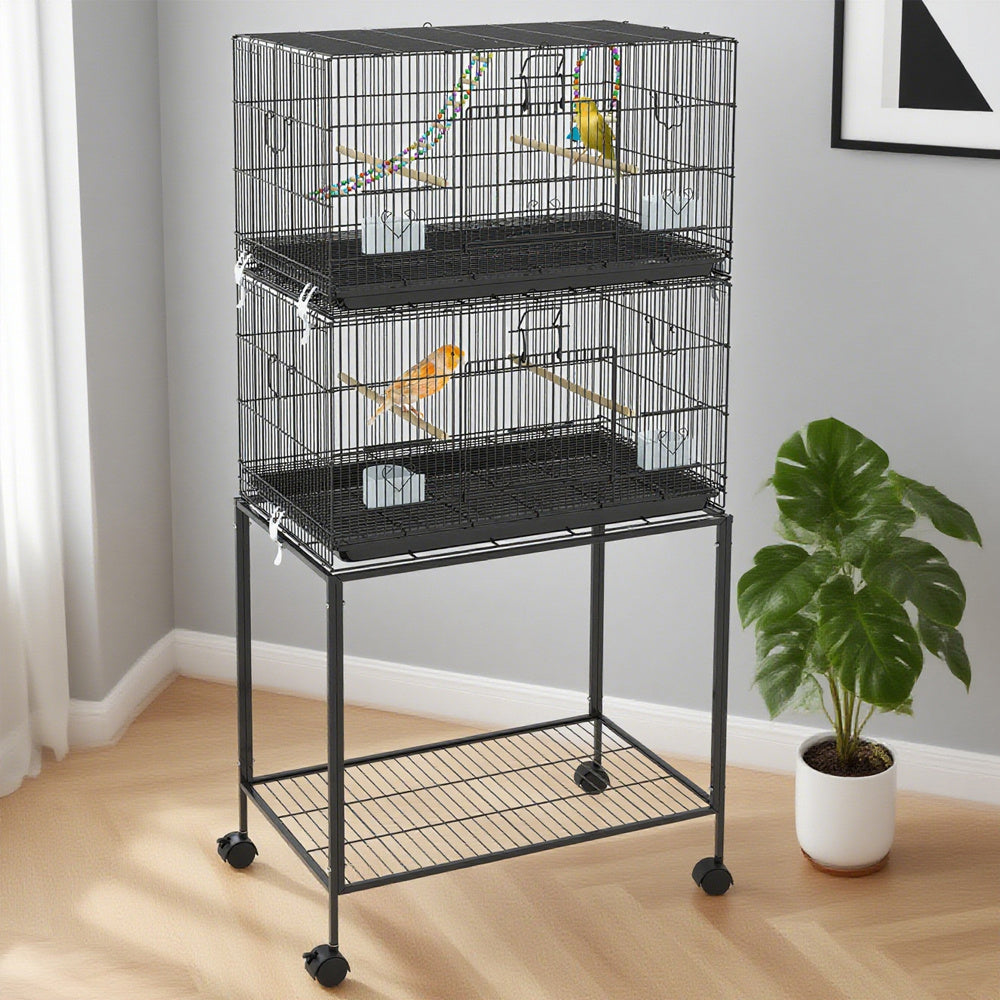 Double Stackable Bird Cage On Wheels With Stand, For Canaries
