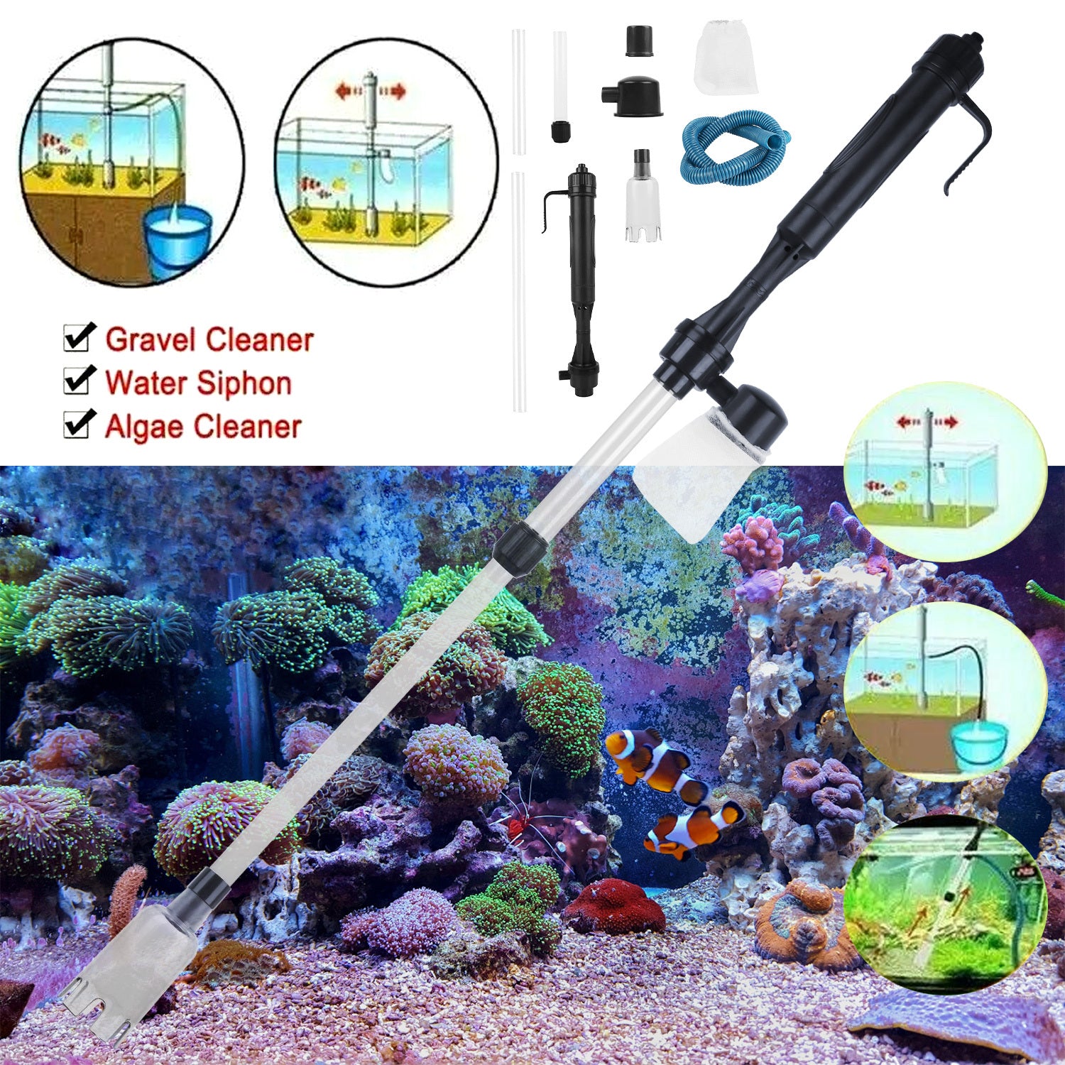 Battery-Operated Aquarium Vacuum Gravel Cleaner