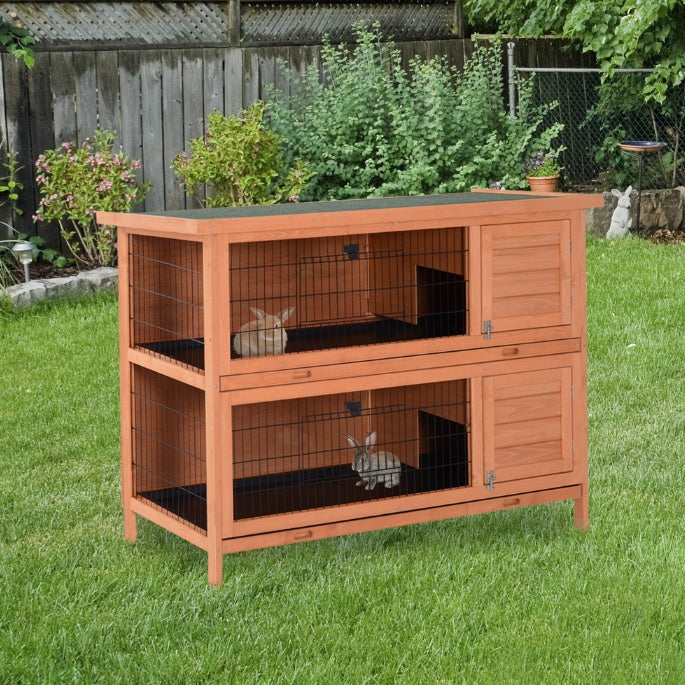 54  Rabbit Cage, 2-Tier Rabbit Hutch Outdoor Guinea With Removable Dividers And Pull-Out Trays, Orange