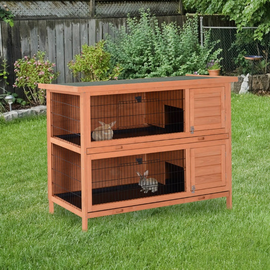 54  Rabbit Cage, 2-Tier Rabbit Hutch Outdoor Guinea With Removable Dividers And Pull-Out Trays, Orange