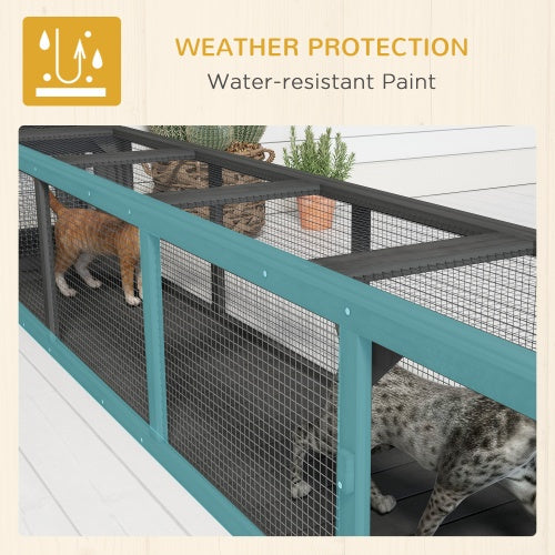 79 Inch Long Wooden Cat Runway With Weather Protection, Inside And Outside Connection, Suitable For Deck Terraces, Balconies, Dark Grey