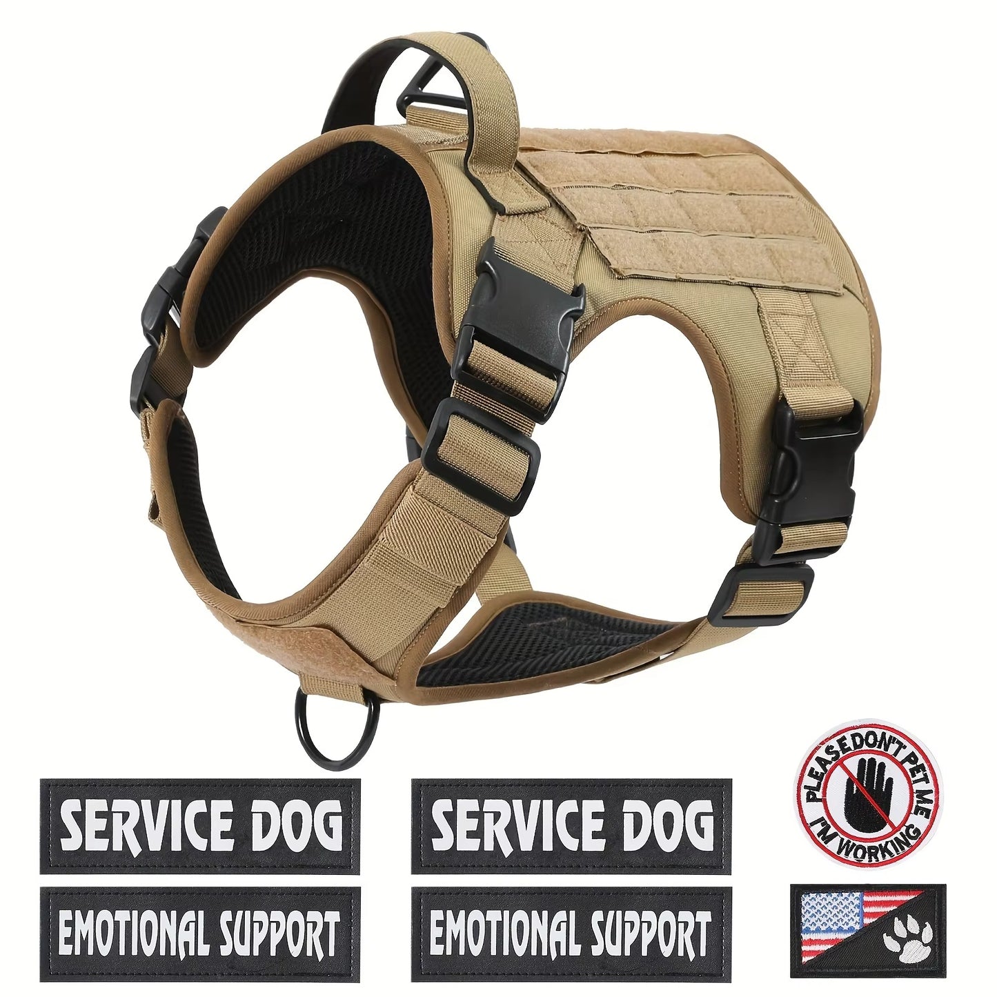American Local Tactical Pet Boobs Service Dog Harness Vest Adjustable Reflective Dog Harness Metal Buckle Hiking Training