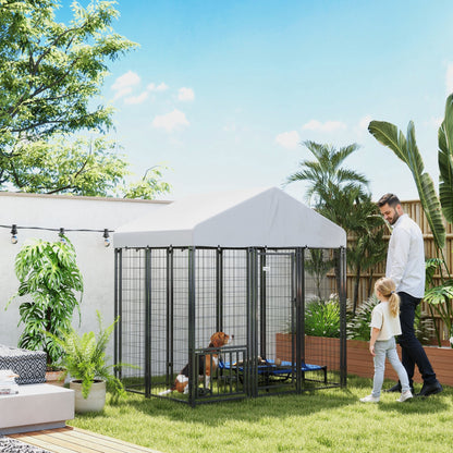 Outdoor Dog Kennel With Roof With Escape-proof Lock, UV-Resistant & Waterproof Cover, 5.9 X 4 X 6, Silver