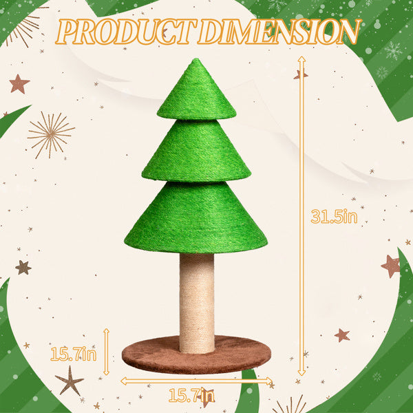 31.5in Christmas Tree Cat Scratcher, Cat Scratching Post For Indoor Cats, Large Sisal Cat Scratching Tree Cat Scratch Tower, Grass Green