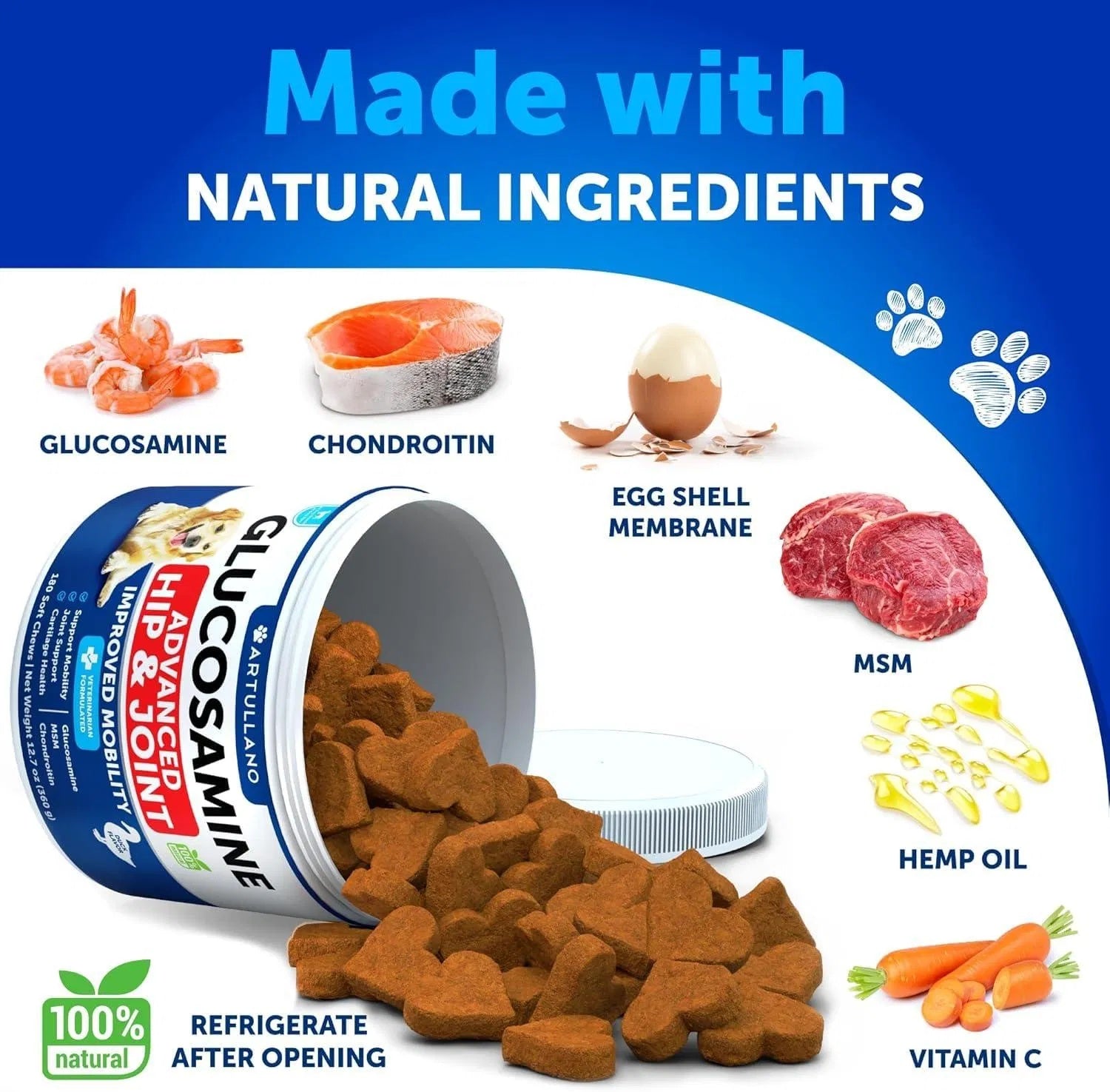 Glucosamine For Dogs Hip And Joint Supplement For Dogs With Arthritis Chews With Chondroitin Hemp Oil MSM Canine Joint Pain Relief Health Mobility Support For Large Breeds 120 Soft Treats
