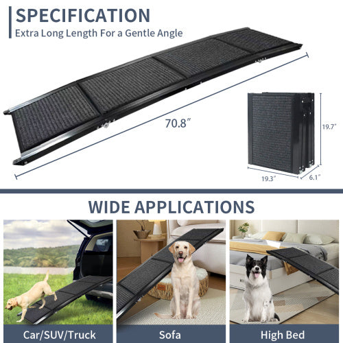 Dog Ramp For Car, 63 Long    17 Wide Folding Portable Pet Stair Ramp With Non-Slip Rug Surface, Extra Wide Dog Steps For Medium & Large Dogs Up To 250LBS Enter A Car, SUV  Truck