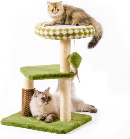 Mewoo Large Cat Tree Tower For Adult Cats - Multi-Level Scratching Post With Removable Perch & Interactive Toys, Indoor Cat Furniture For Kittens Green
