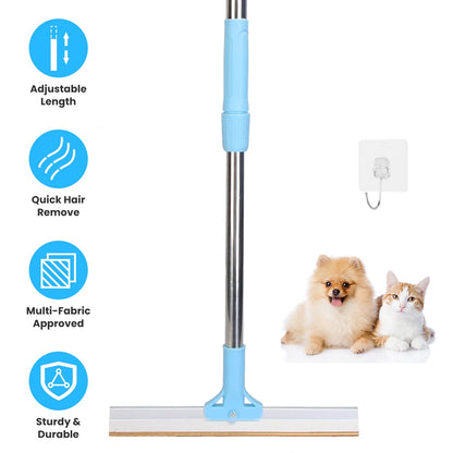 1Pc Pet Hair Removal Rake With 54.33in Adjustable Telescopic Rod Multi-Fabric Dog Cat Hair Scraper Lint Shaver For Carpet Rug Clothes Couch
