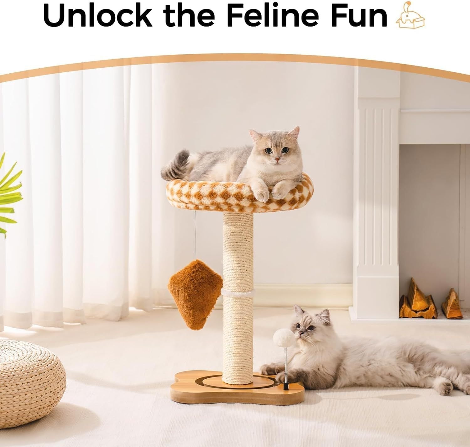 Cat Scratching Post With Bed - Small Cat Tower With Sisal Scratcher, Removable Perch & Ball Track Toys For Indoor Cats Brown, Medium