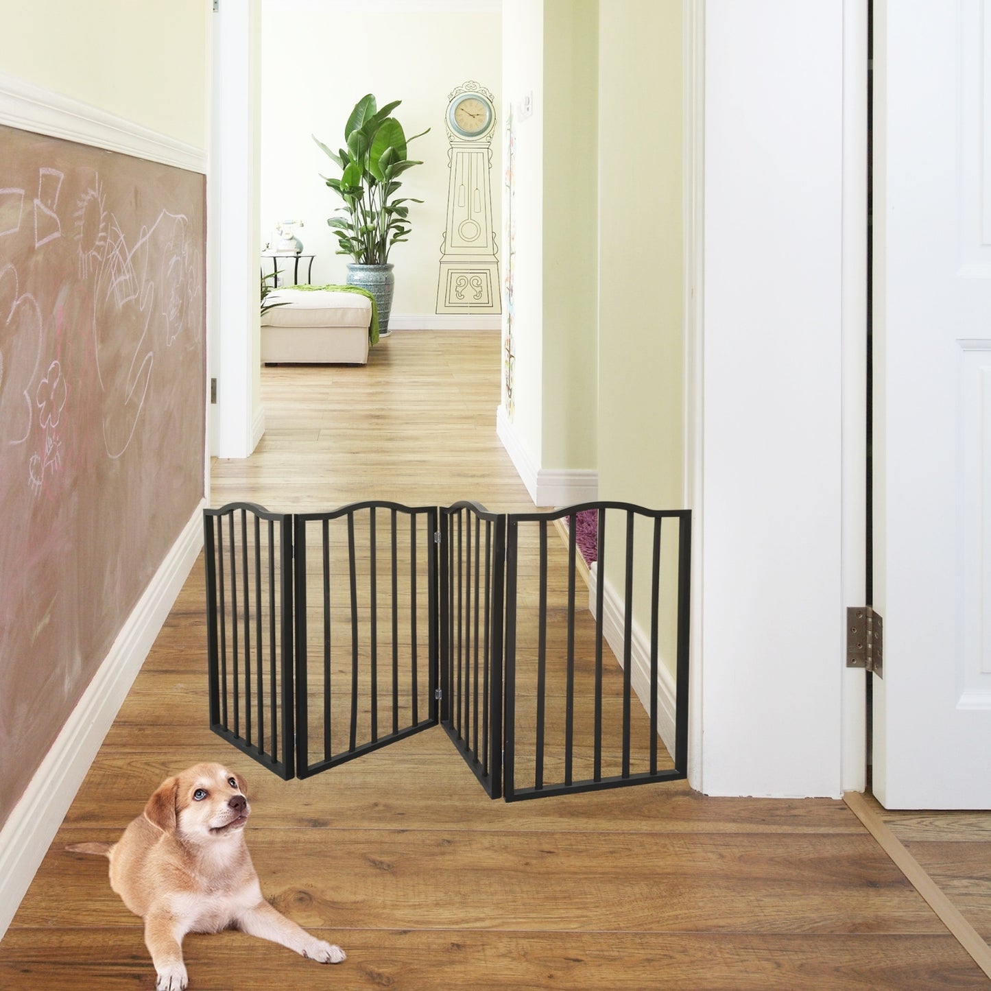 Dog Gate For Doorways, Stairs - Freestanding, Folding, Brown, Arc Wooden