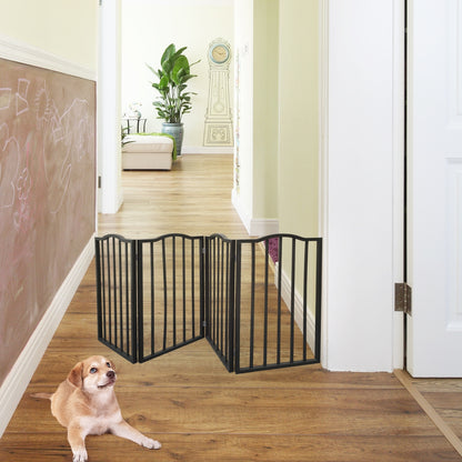 Dog Gate For Doorways, Stairs - Freestanding, Folding, Brown, Arc Wooden
